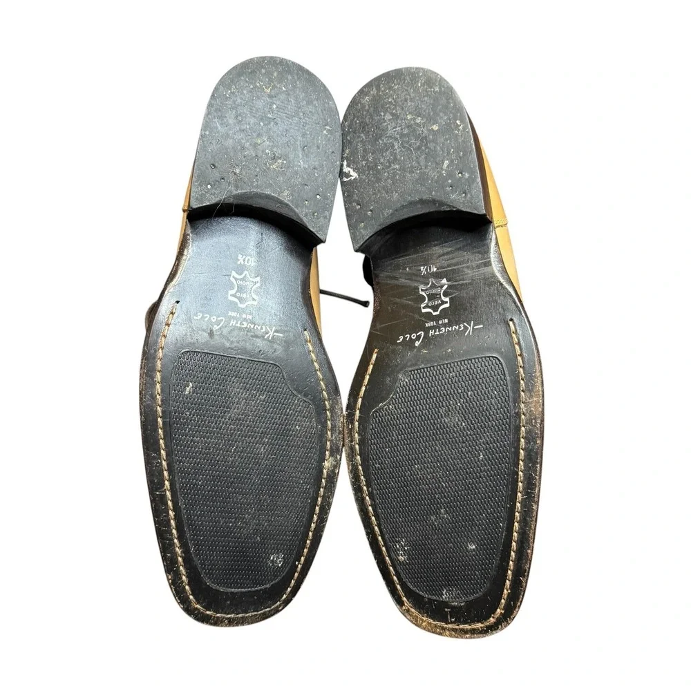 Kenneth Cole New York Shoes Mens Size 10.5 Beige Leather Derby Lace Up‎ Dress